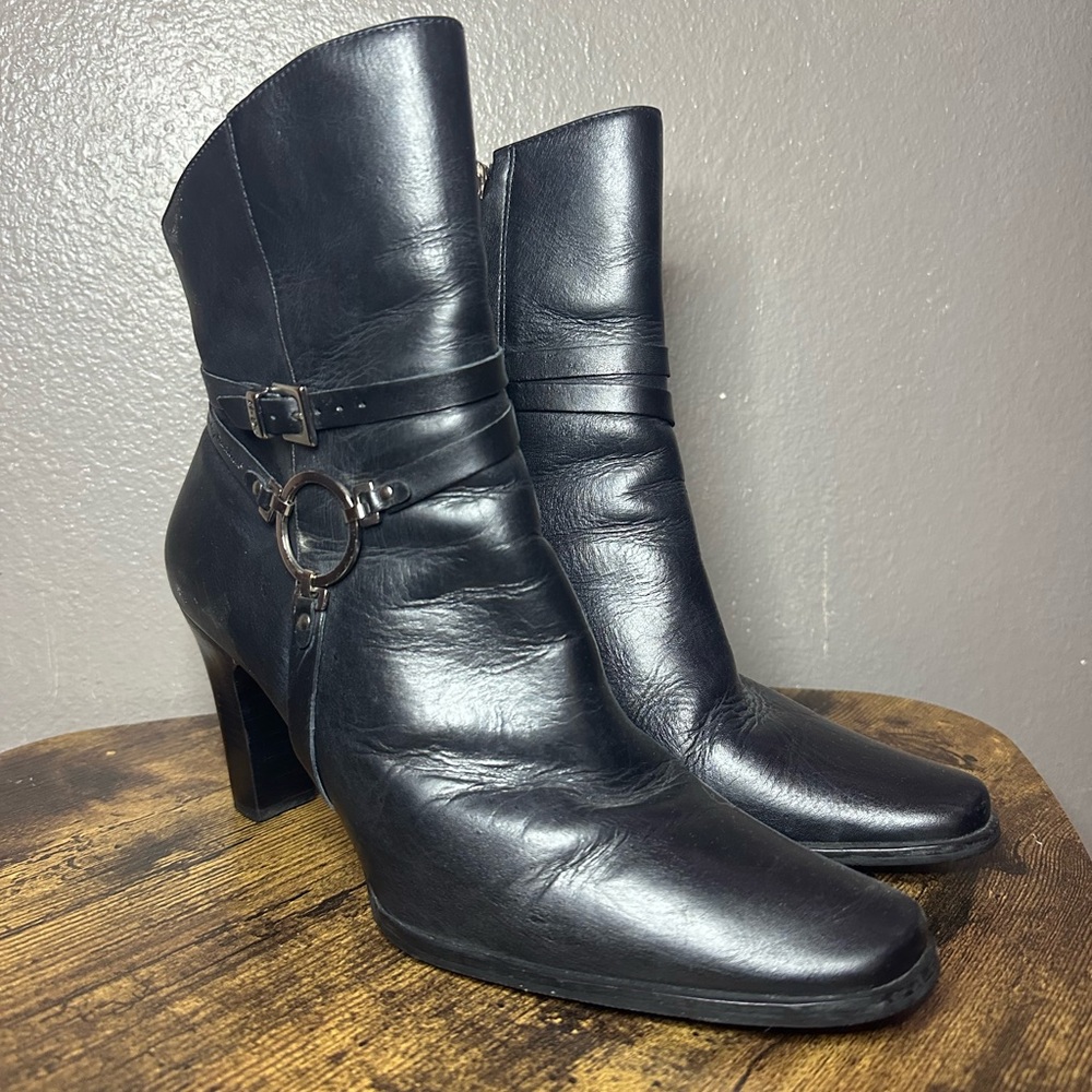 Harley-Davidson Women's Black Leather Biker Ankle Boots Buckle Sz 8